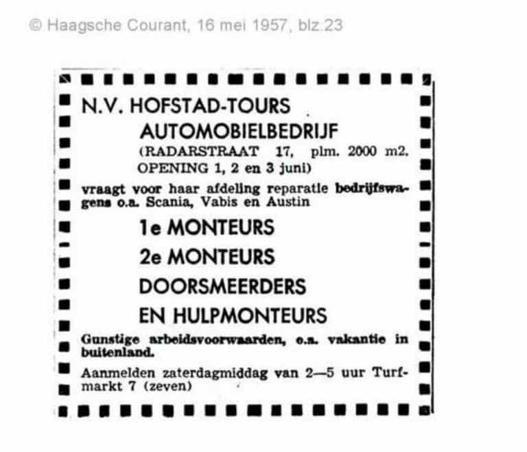 Hofstad tours, Radarstraat 17, 1957