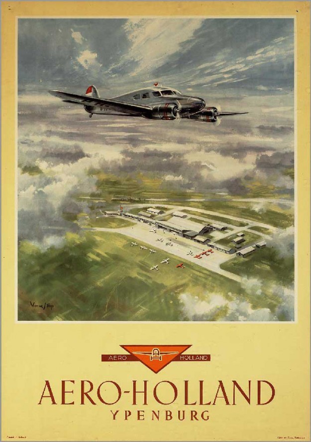 Affiche voor de AERO-Holland op Ypenburg. Ypenburg, vliegveld, jaren 50