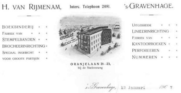 Van Rijmenam, boekbinderij, Oranjelaan 13-23 , ca. 1900