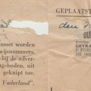Foks, rijwielhandel, Jan ten Brinkstraat 102, 1944