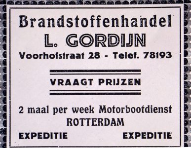 L. Gordijn, brandstoffenhandel, Voorhofstraat 28, Voorburg, ca. 1930