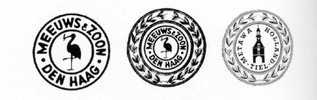 Merken van tingieterij Meeuws en later firma. Meeuws, tingieterij, Schoolstraat 15, 1950-1980