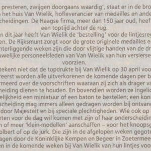 Van Wielik BV, onderscheidingen, Kneuterdijk 2b, 1992