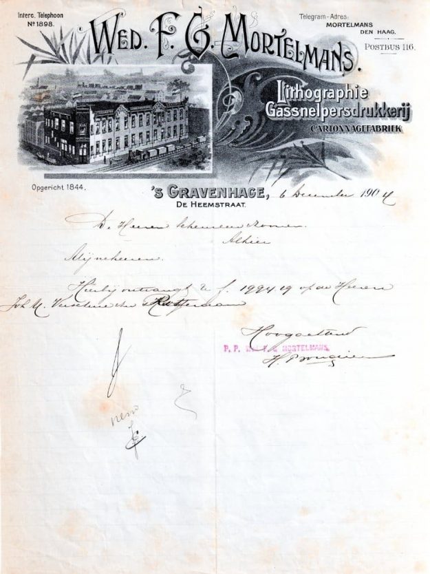 F.G. Mortelmans, drukkerij en cartonnagefabriek, De Heemstraat, ca. 1900