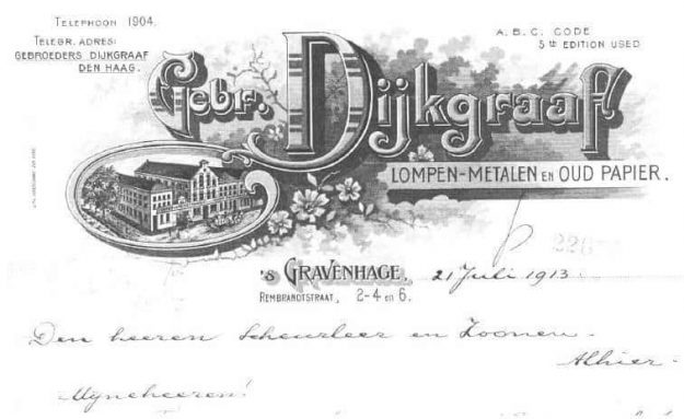 Gebr. Dijkgraaf, handelaar lompen, metalen en oud papier, Rembrandtstraat 2b-4, 1913