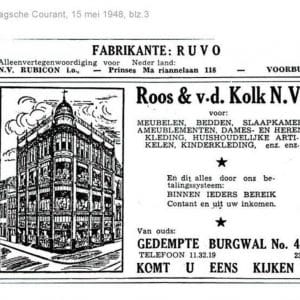 Roos & v.d. Kolk, Gedempte Burgwal 45 hoek Raamstraat, 1948