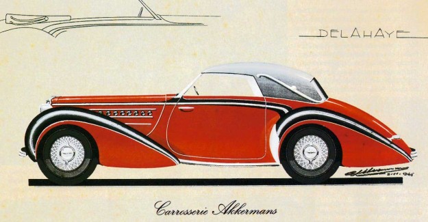 Ontwerp van Cees Akkermans voor een Pennock-Delahaye, 1946. P.J. Pennock, carrosseriefabriek, Binckhorstlaan 2, 1946