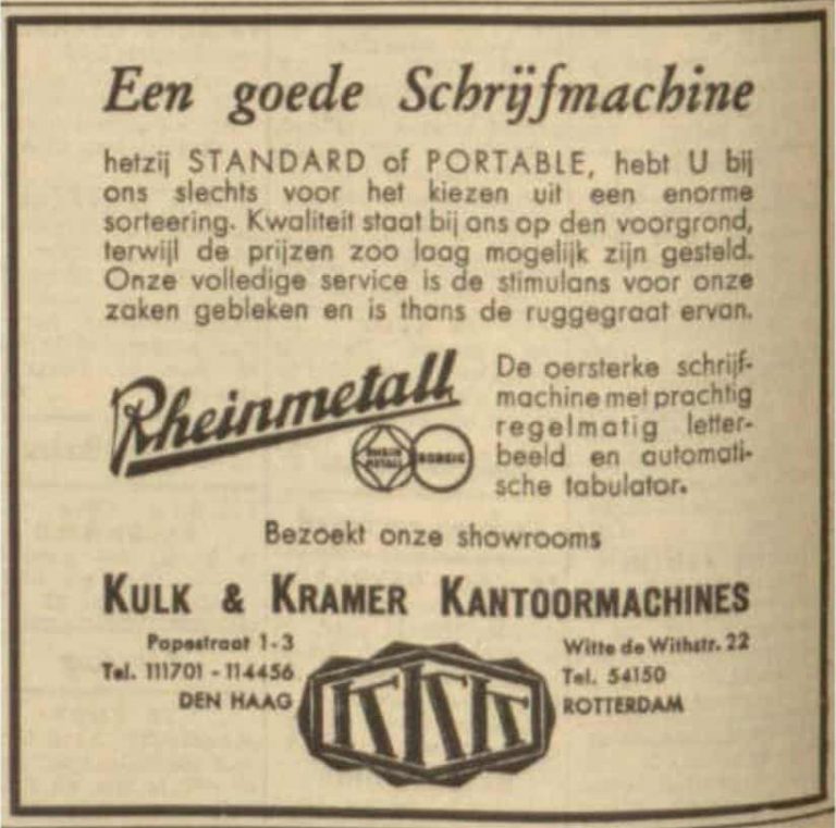 Kulk & Kramer, kantoormachines, Papestraat 1-3, 1940