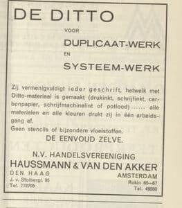 Haussmann & Van den Akker, kantoormachinehandel, Juliana van Stolberglaan 95, 1936