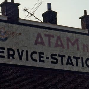Muurreclame ATAM in de Laakhaven, Leeghwaterstraat, ca. 1990
