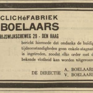 Boelaars, clichéfabriek, Rijswijkseweg 29, 1940