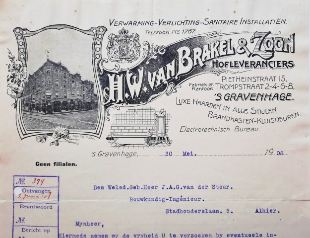 H.W. van Brakel, haarden en kluizen, Piet Heinstraat 15, 1908