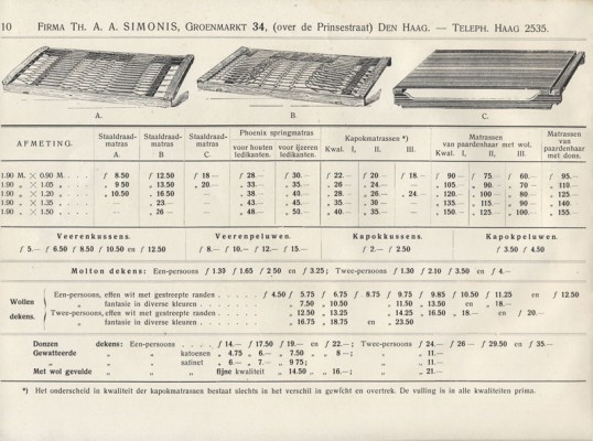 Simonis, bedden, Groenmarkt 34, ca. 1915