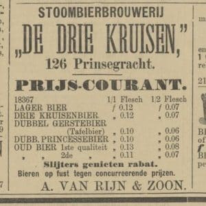 De Drie Kruisen, bierbrouwerij, Prinsegracht 126, 1887