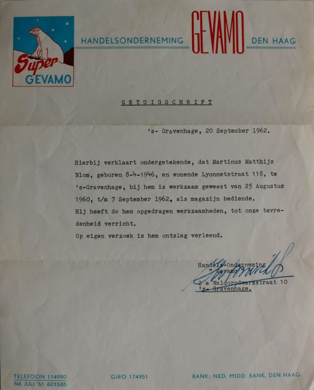 Gevamo, 2e Waldorpdwarsstraat 10, 1962