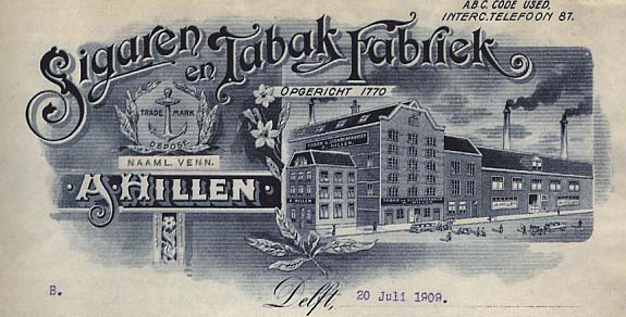 Firma Hillen, sigaren, Delft, 1909
