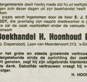 Hoonhoud, boekwinkel, Laan van Meerdervoort 213, 1979