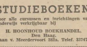 Hoonhoud, boekwinkel, Laan van Meerdervoort 282, 1938