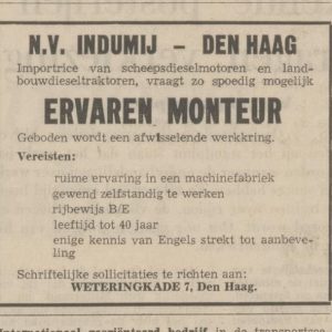 Indumij, Verbrandingsmotoren en Pompwerktuigen, Weteringkade 7-9, 1968