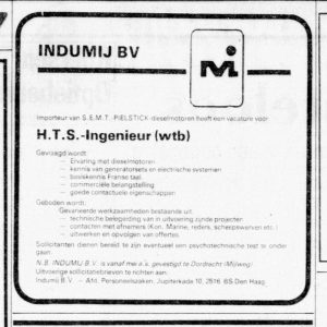 Indumij, Verbrandingsmotoren en Pompwerktuigen, Jupiterkade 10, 1979