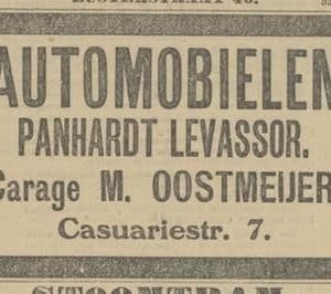 Oostmeijer, garagebedrijf en taxionderneming, Casuaristraat 7, 1907.