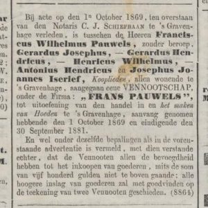 W. Pauwels en Zoon, hoedenfabrikant, Westeinde 48,