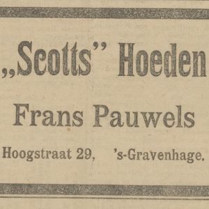 F. Pauwels, hoedenwinkel, Hoogstraat 29, 1921