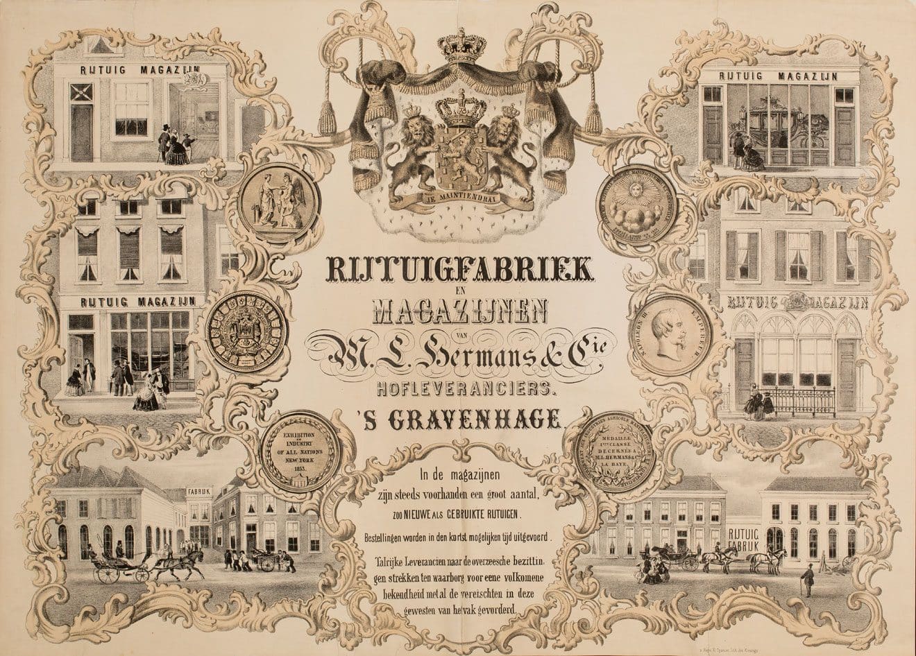 Rijtuifabriek Hermans, affiche, ca. 1860