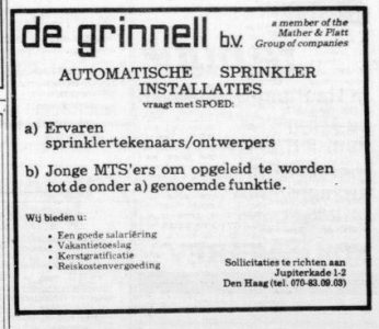 De Grinnell, sprinklerinstallaties , Jupiterkade 1-2, 1975