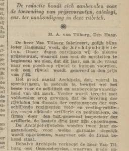 M.A. van Tilburg – Archipelrijwielen, Javastraat 67, 1909