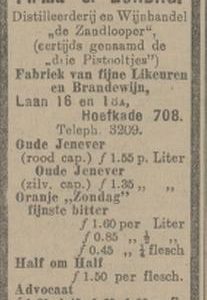 J. Zondag, distilleerderij, Westeinde 8-10, 1916