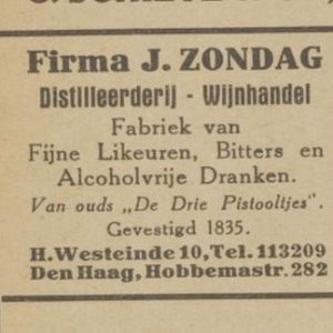 J. Zondag, distilleerderij, Westeinde 8-10, 1934