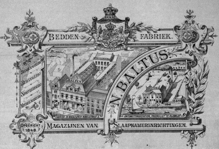N. Baltus, beddenfabriek, Nobelstraat 3, Geestbrugkade 19, ca. 1890