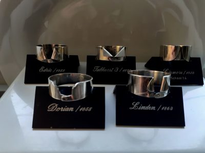 Zilveren modellen voor boorden te vormen van overhemden.