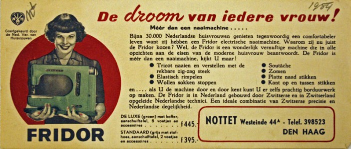 Fridor, naaimachinefabriek, Leeghwaterplein 27, 1954