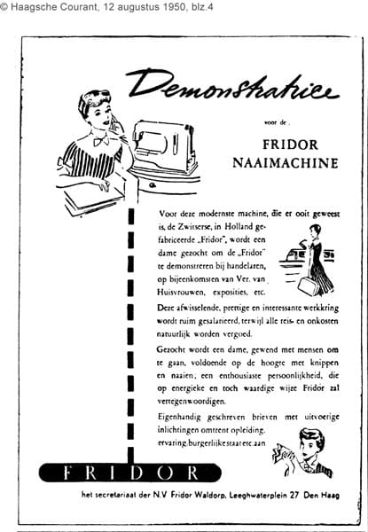 Fridor, naaimachinefabriek, Leeghwaterplein 27, 1950