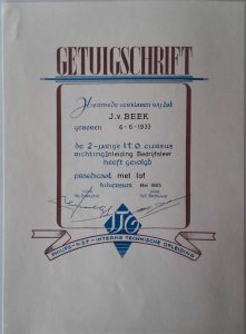 Philips, getuigschrift J. van Beek, 1965
