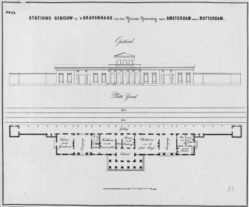 Tekening van het eerste station, 1843. (Foto: Het Utrechts Archief)