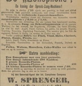 W. Sprenger, grammofoonwinkel, Zuid-Buitensingel 124, 1904