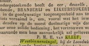 Van Kleef, disttilleerderij, Lange Beestenmarkt 107, 1841